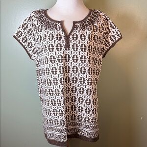 Brown and White Patterned Women's Top